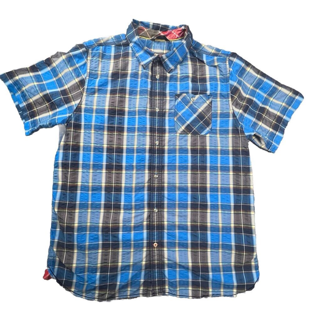 The‎ North Face Mens SS Button Down Seersucker Shirt Blue Plaid Size X-Large XL